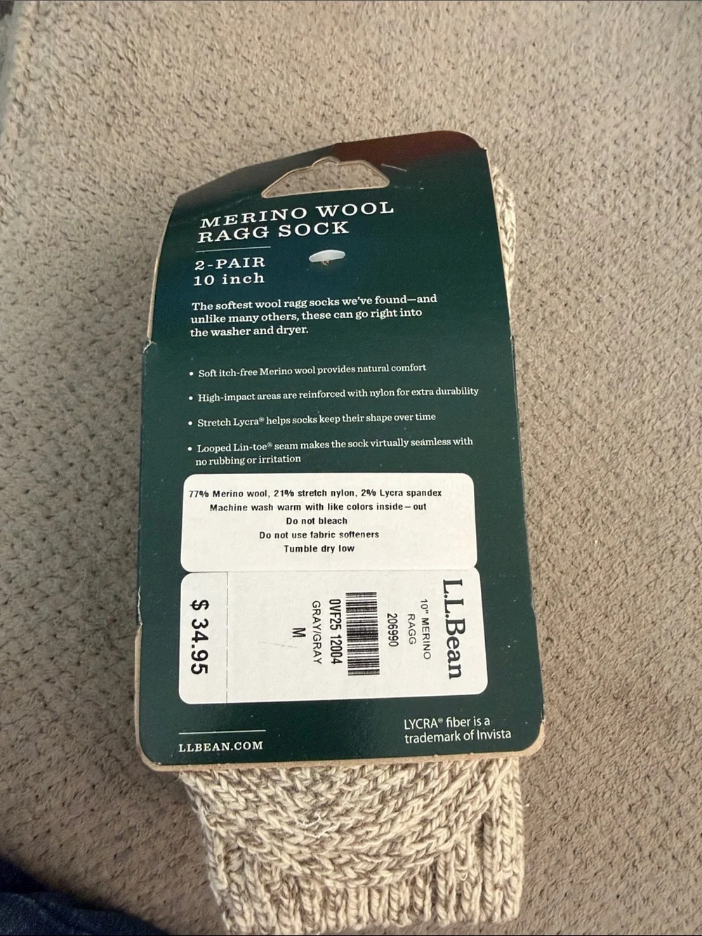 L.L. Bean Merino Wool Ragg Socks in Heathersoft Cream
